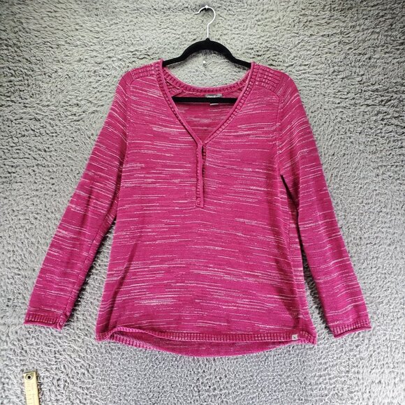 Eddie Bauer Sweater Womens Large Pink Striped Cotton Blend V-Neck Pullover - Picture 1 of 8